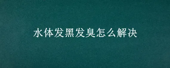 水体发黑发臭怎么解决