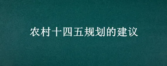 农村十四五规划的建议