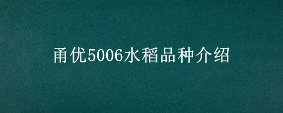 甬优5006水稻品种介绍