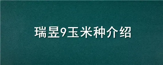 瑞昱9玉米种介绍