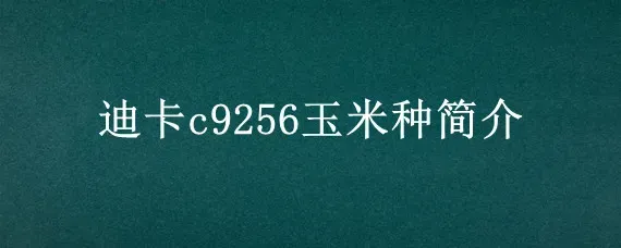 迪卡c9256玉米种简介