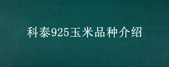 科泰925玉米品种介绍