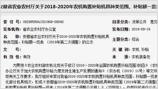 2018-2020年安徽农机购置补贴机具种类范围、补贴额一览表（2019年第二次调整）！ | 养殖项目前景