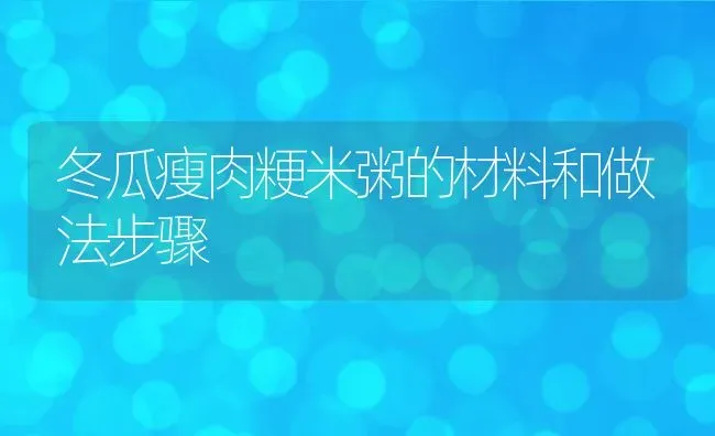 冬瓜瘦肉粳米粥的材料和做法步骤 | 养殖资讯