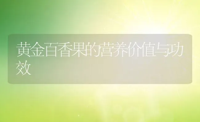 黄金百香果的营养价值与功效 | 养殖资料投稿