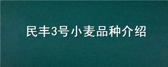 民丰3号小麦品种介绍