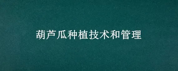 葫芦瓜种植技术和管理