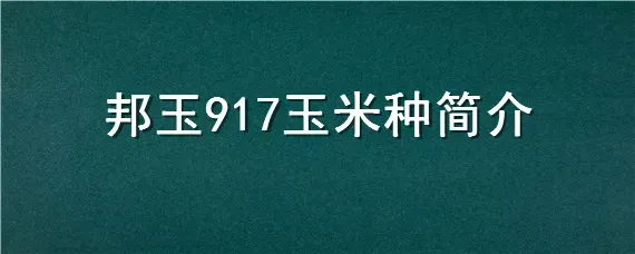 邦玉917玉米种简介