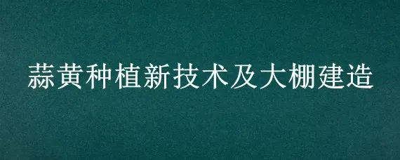 蒜黄种植新技术及大棚建造