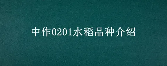 中作0201水稻品种介绍