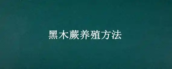 黑木蕨养殖方法
