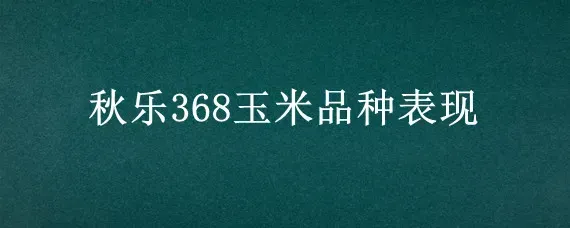 秋乐368玉米品种表现