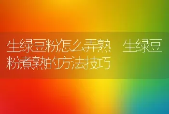 生绿豆粉怎么弄熟 生绿豆粉煮熟的方法技巧